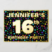 16e verjaardag van de Vreugde - Fun, kleurrijk ste Folie Uitnodiging (Voorkant)