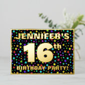 16e verjaardag van de Vreugde - Fun, kleurrijk ste Folie Uitnodiging (Staand Voorkant)