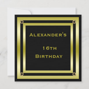 16e verjaardag van Elegant Black & Gold Framed-Man Kaart