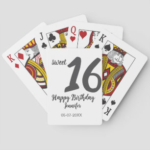 16e verjaardag voeg naam datum jaar zwarte sjabloo pokerkaarten
