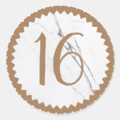 16e verjaardag White marble Gold Ronde Sticker (Voorkant)
