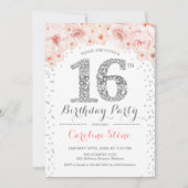 16e verjaardag - White Silver Pink Kaart (Voorkant)