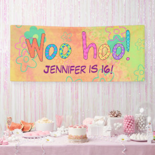 16e verjaardag WooHoo naam gepersonaliseerde banne Spandoek