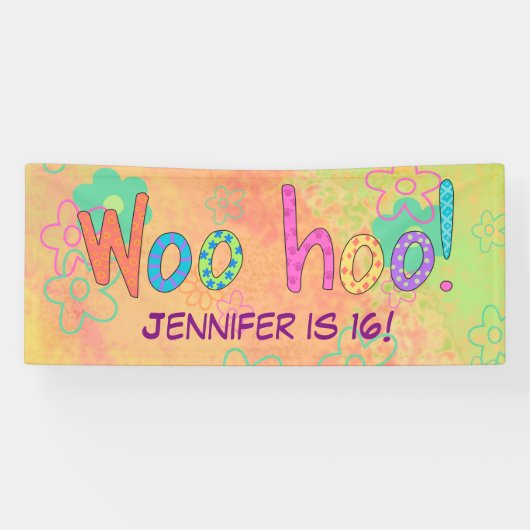 16e verjaardag WooHoo naam gepersonaliseerde banne Spandoek (Horizontaal)