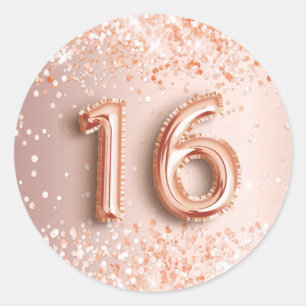 16e verjaardag, zoet 16 roos gouden glitter ronde sticker