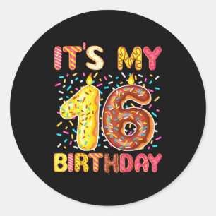 16e verjaardag zoete donu ronde sticker