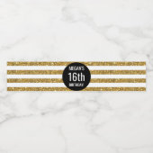 16e verjaardag zwart gouden strepen waterfles etiket (Enkel label)
