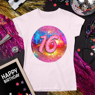 16e verjaardagsfeestje Gouden Roze Glitter Disco B T-shirt