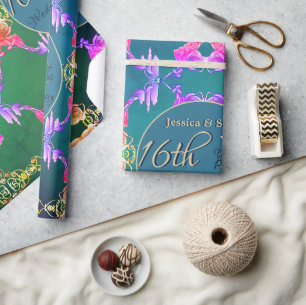 16e Wax & Statice Bloem Bruiloft Jubileum Cadeaupapier