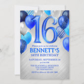 16ème Ado Boy Blue Invitation d'anniversaire (Devant)