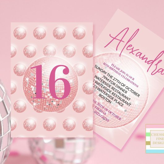 16ème Boule Disco Moderne rose Invitation Annivers