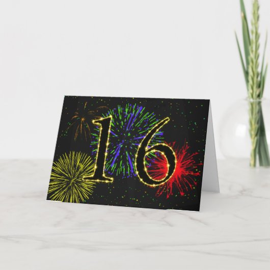 16ème Carte d'anniversaire avec des feux (Devant)