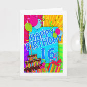 16ème carte d'anniversaire lumineuse et colorée - (Devant)