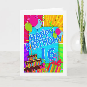 16ème carte d'anniversaire lumineuse et colorée -