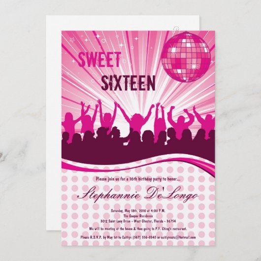 16ème invitation d'anniversaire de la soirée (Devant / Derrière)