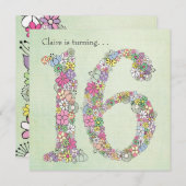 16ème invitation de coutume de fête d'anniversaire (Devant / Derrière)