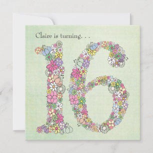 16ème invitation de coutume de fête d'anniversaire