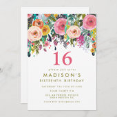 16ème invitation peint d'anniversaire de filles (Devant / Derrière)