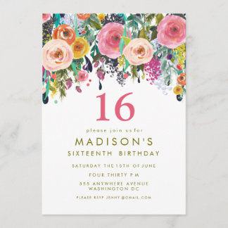 16ème invitation peint d'anniversaire de filles