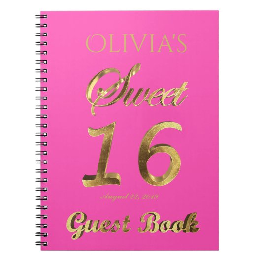 16ème or de rose de livre d'invité d'anniversaire (Devant)