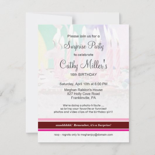 16èmes invitations de fête d'anniversaire de (Dos)