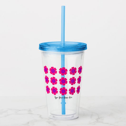 16oz Acryl Tumbler met Stro en Bloemen Patroon Acryl Drinkbeker (Voorkant)