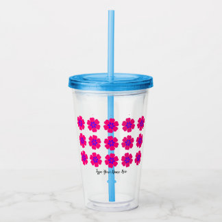 16oz-acrylcylinder met rietje en bloempatroon acryl drinkbeker