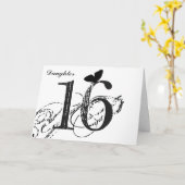 16th birthday, daughter, butterfly, black & white. kaart (Gele Bloem)