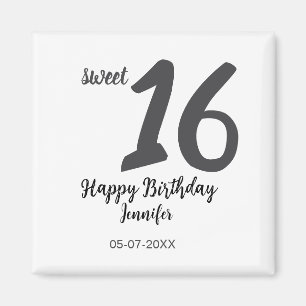 16th Birthday Naam toevoegen Datum Jaar Black sjab Magneet