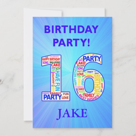 16th Birthday Party Invitation Voeg een naam toe Kaart (Voorkant)