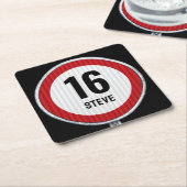 16th Birthday Speed Limit CUSTOMIZABLE Vierkante Kartonnen Onderzetter (Schuin)