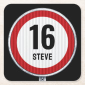 16th Birthday Speed Limit CUSTOMIZABLE Vierkante Kartonnen Onderzetter (Voorkant)