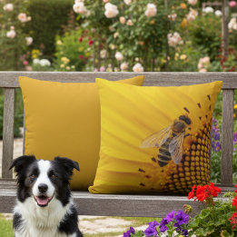 16x16 Gele Zonnebloem en Bee Outdoor Kussen