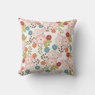 16x16 Oreiller à lancer floral rose et bleu