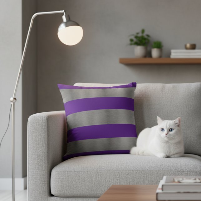 16x16 Sierkussen voor Grey Couch - Paarse Stripe (16x 16 throw pillow for couch.)