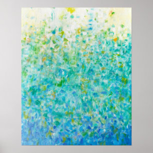 16x20 Abstracte Turquoise Blue Light Yellow Print