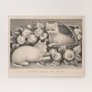 16x20 Katten onder de Rozen - Currier & Ives Cat Legpuzzel