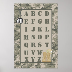 16x24 Nursery Art ABC Chart ARMY ACU Camoflauge Poster