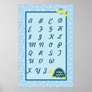 16x24 Nursery Art ABC Chart Turtle Reef Ocean Zee Poster