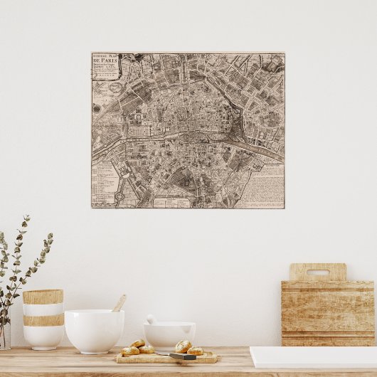 1705 Map of Paris, Frankrijk Poster (Keuken)