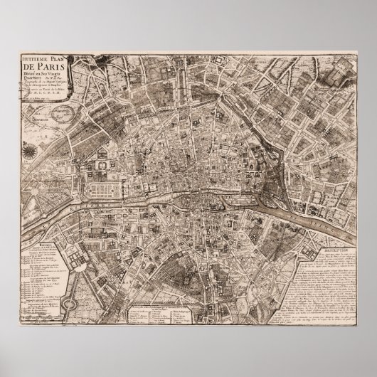 1705 Map of Paris, Frankrijk Poster (Voorkant)