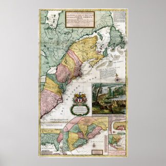 1715 Kaart van Britse kolonies in Amerika Poster