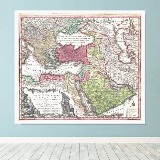 1730 Seuter Map of Turkey (Ottomaans Rijk) Canvas Afdruk (Insitu (Houten vloer))