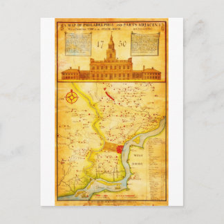 1752 1850 Scull Heap Map of Philadelphia E Briefkaart