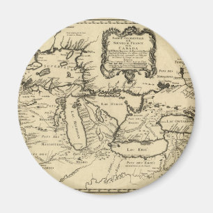 1755 Grote Meren en kaart New France/Canada Magneet