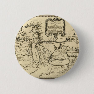 1755 Grote Meren en kaart New France/Canada Ronde Button 5,7 Cm