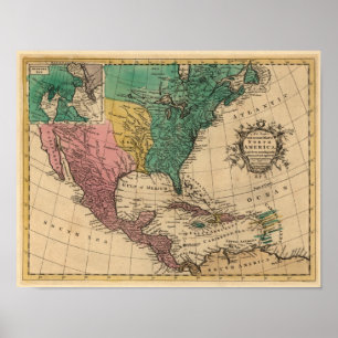 1763 Noord-Amerikaanse kaart Poster