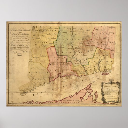 1766 Kaart van de kolonie Connecticut Poster (Voorkant)