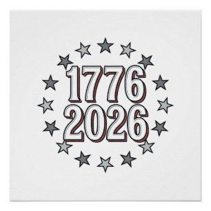 1776 2026 Patriottische sterren Vintage vectorontw Perfect Poster