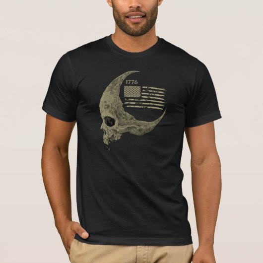 1776 American Flag Skull Crescent Moon T-Shirt (Devant)